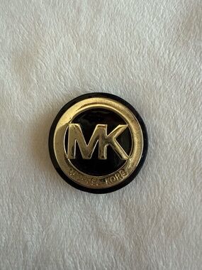 Michael Kors MK Logo Brooch Gold Tone Black Pin Badge